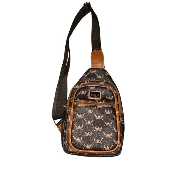 KEEN Handbags - Wendy Keen Brown Crossbody Sling Bag Adjustable Logo Strap Vegan Leather Travel